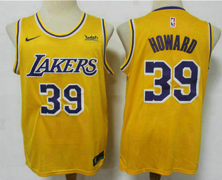 Men's Los Angeles Lakers #39 Dwight Howard Yellow 2021 Nike Swingman Stitched NBA Jersey With Sponsor Logo