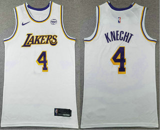 Men's Los Angeles Lakers #4 Dalton Knecht White Sponsor Swingman Stitched Jersey