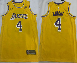 Men's Los Angeles Lakers #4 Dalton Knecht Yellow Icon Sponsor Swingman Stitched Jersey