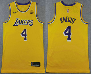 Men's Los Angeles Lakers #4 Dalton Knecht Yellow Icon Sponsor Swingman Stitched Jersey