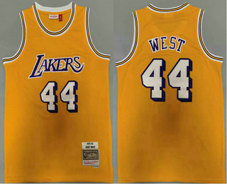 Men's Los Angeles Lakers #44 Jerry West 1971-72 Yellow Hardwood Classics Soul Swingman Throwback Jersey