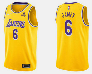 Men's Los Angeles Lakers #6 LeBron James 75th Anniversary Diamond Gold 2021 Stitched Basketball Jersey