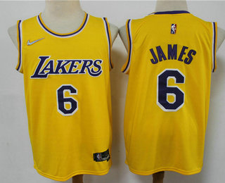 Men's Los Angeles Lakers #6 LeBron James 75th Anniversary Diamond Yellow 2021 Stitched Jersey