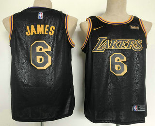 Men's Los Angeles Lakers #6 LeBron James Black 2021 Nike Swingman Stitched NBA Jersey With NEW Sponsor Logo