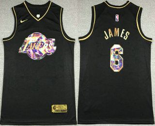 Men's Los Angeles Lakers #6 LeBron James Black Golden Edition 75th Diamon Nike Swingman Stitched Jersey