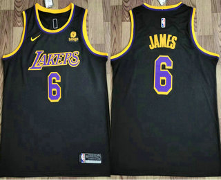 Men's Los Angeles Lakers #6 LeBron James Black Nike Swingman 2021 Earned Edition Stitched Jersey With NEW Sponsor