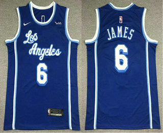 Men's Los Angeles Lakers #6 LeBron James Blue 2021 Nike Swingman Stitched Jersey With Sponsor Logo