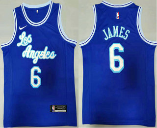 Men's Los Angeles Lakers #6 LeBron James Blue New Latin Nights 2021 Hardwood Classics Jersey