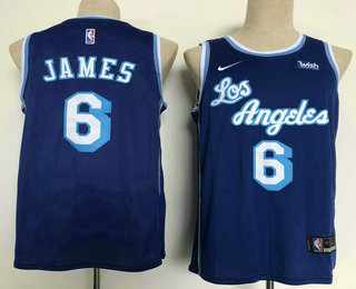 Men's Los Angeles Lakers #6 LeBron James Blue New Latin Nights 2021 Hardwood Classics Jersey With NEW Sponsor Logo