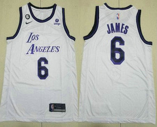 Men's Los Angeles Lakers #6 LeBron James King James White 6 Patch Icon Sponsor Swingman Jersey