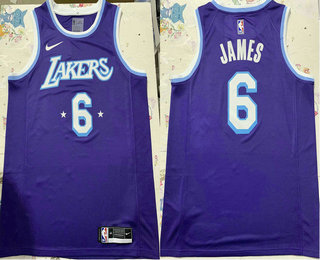 Men's Los Angeles Lakers #6 LeBron James NEW Purple 2021 Nike City Edition Swingman Stitched Jersey