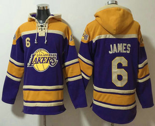 Men's Los Angeles Lakers #6 LeBron James NEW Purple Pocket Stitched NBA Pullover Hoodie