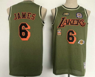 Men's Los Angeles Lakers #6 LeBron James Olive Military Flight Swingman Jersey