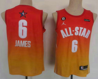 Men's Los Angeles Lakers #6 LeBron James Orange 2022 All Star 6 Patch Icon Sponsor Swingman Jersey