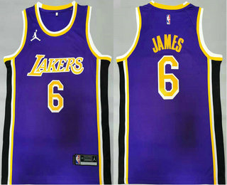 Men's Los Angeles Lakers #6 LeBron James Purple 2021 Brand Jordan Swingman Stitched NBA Jersey