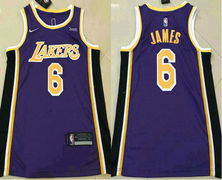 Men's Los Angeles Lakers #6 LeBron James Purple 2021 Nike Swingman Stitched NBA Jersey With NEW Sponsor Logo