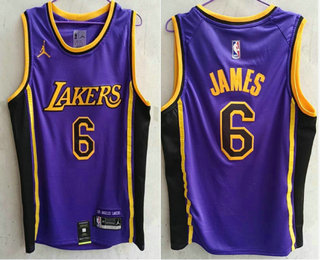 Men's Los Angeles Lakers #6 LeBron James Purple 2022 Jordan  Swingman Stitched Jersey