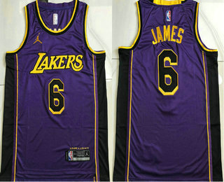 Men's Los Angeles Lakers #6 LeBron James Purple 2022 Jordan AU Stitched Jersey