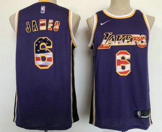 Men's Los Angeles Lakers #6 LeBron James Purple 4th of July Icon Swingman Jersey