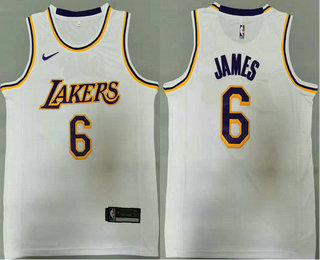 Men's Los Angeles Lakers #6 LeBron James White 2021 Nike Swingman Stitched NBA Jersey