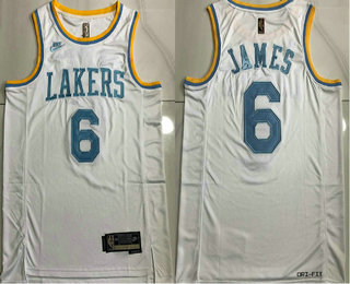 Men's Los Angeles Lakers #6 LeBron James White 2022 Nike AU Throwback Stitched Jersey