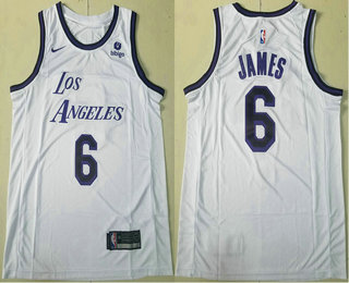 Men's Los Angeles Lakers #6 LeBron James White 2022 Nike Swingman Stitched Jersey With Sponsor