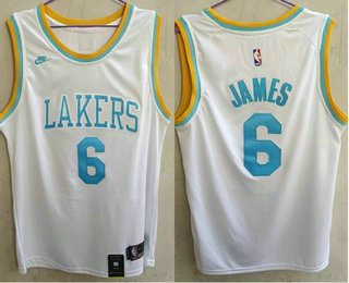 Men's Los Angeles Lakers #6 LeBron James White 2022 Nike Swingman Throwback Stitched Jersey