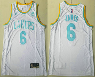 Men's Los Angeles Lakers #6 LeBron James White 2022 Nike Swingman Throwback Stitched Jersey