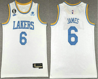 Men's Los Angeles Lakers #6 LeBron James White 2022 Nike Swingman With No 6 Patch Jersey With Sponsor