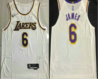 Men's Los Angeles Lakers #6 LeBron James White 75th Anniversary Diamond AU 2021 Stitched Jersey