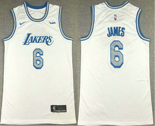 Men's Los Angeles Lakers #6 LeBron James White NEW 2021 Nike City Edition Stitched Jersey With NEW Sponsor Logo