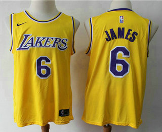 Men's Los Angeles Lakers #6 LeBron James Yellow 2021 Nike Swingman Stitched NBA Jersey