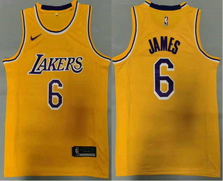 Men's Los Angeles Lakers #6 LeBron James Yellow 2021 Nike Swingman Stitched NBA Jersey