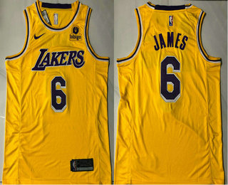 Men's Los Angeles Lakers #6 LeBron James Yellow 2022 Nike AU Stitched Jersey With NEW Sponsor Logo