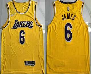 Men's Los Angeles Lakers #6 LeBron James Yellow 75th Anniversary Diamond AU 2021 Stitched Jersey