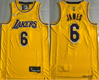 Men's Los Angeles Lakers #6 LeBron James Yellow 75th Anniversary Diamond AU 2021 Stitched Jersey