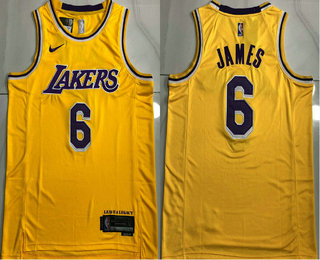 Men's Los Angeles Lakers #6 LeBron James Yellow Icon AU Jersey