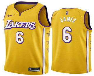 Men's Los Angeles Lakers #6 Lebron James Yellow 2019-20 City Edition Swingman NBA Jersey