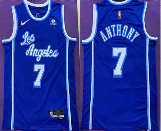 Men's Los Angeles Lakers #7 Carmelo Anthony Blue 2021 Nike Swingman Stitched Jersey With NEW Sponsor