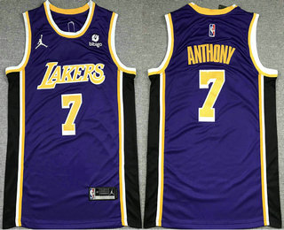 Men's Los Angeles Lakers #7 Carmelo Anthony Purple 2021 Jordan Swingman Stitched Jersey With Sponsor