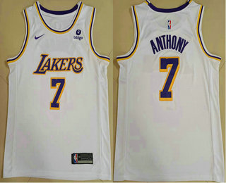 Men's Los Angeles Lakers #7 Carmelo Anthony White 2021 Nike Swingman Stitched Jersey With NEW Sponsor Logo