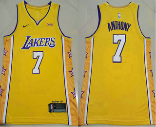 Men's Los Angeles Lakers #7 Carmelo Anthony Yellow 2021 Nike City Edition Swingman Jersey With Sponsor Logo