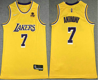 Men's Los Angeles Lakers #7 Carmelo Anthony Yellow 75th Anniversary Diamond 2021 Stitched Jersey With Sponsor