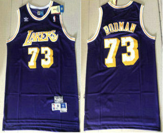 Men's Los Angeles Lakers #73 Dennis Rodman Purple Swingman Stitched NBA Throwback Jersey