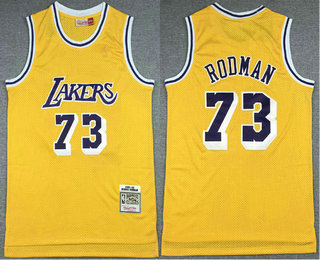 Men's Los Angeles Lakers #73 Dennis Rodman Yellow Gold NBA 1998-99 Hardwood Classics Soul Swingman Stitched Throwback Jersey