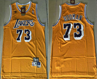 Men's Los Angeles Lakers #73 Dennis Rodman Yellow Swingman Stitched NBA Throwback Jersey