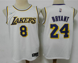 Men's Los Angeles Lakers #8 #24 Kobe Bryant 75th Anniversary Diamond White 2021 Stitched Basketball Jersey