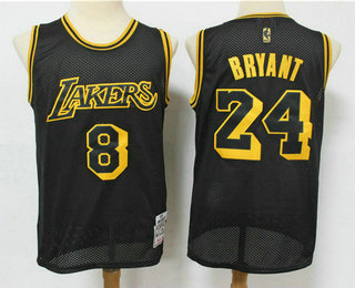 Men's Los Angeles Lakers #8 #24 Kobe Bryant Black 2020 Hardwood Classics Soul Swingman Throwback Jersey