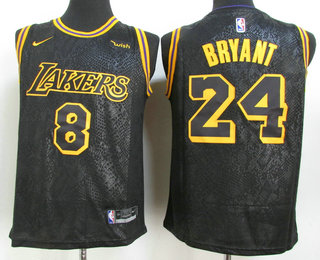 Men's Los Angeles Lakers #8 #24 Kobe Bryant Black 2020 Nike City Edition Wish Patch Stitched Jersey