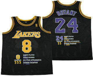 Men's Los Angeles Lakers #8 #24 Kobe Bryant Black Glory Edition Swingman Throwback Jersey